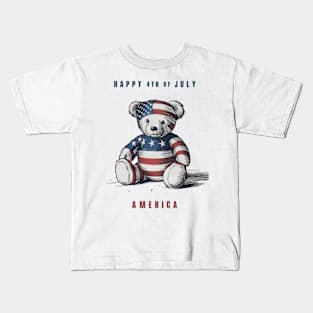 Patriotic Teddy Bear - Happy 4th of July Kids T-Shirt